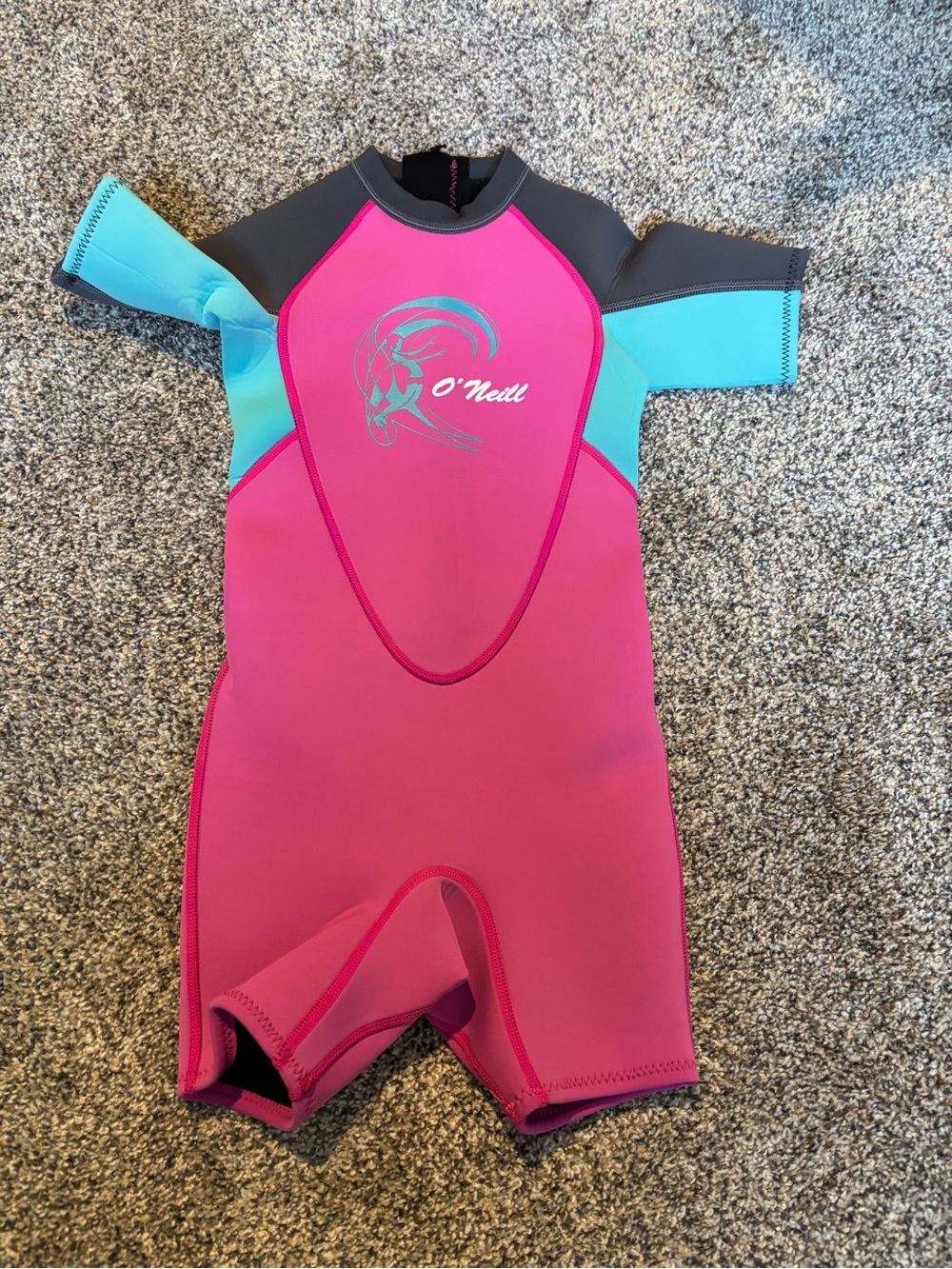 O'Neill Girls Short Sleeve Rashguard Wetsuit in Pink & Aqua